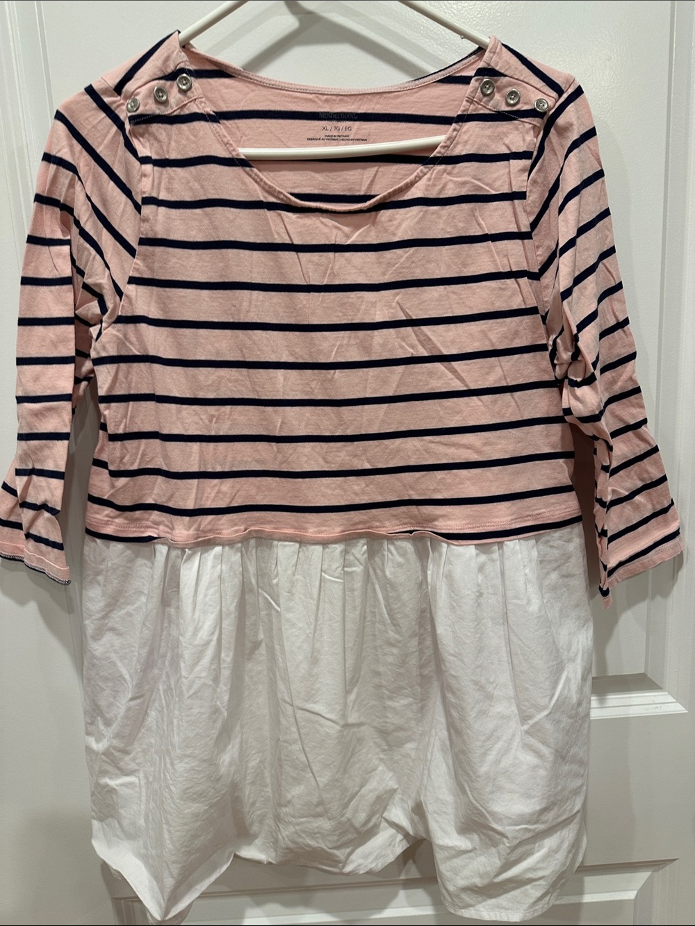 Motherhood Pink & Navy Striped Peplum Tunic with White Underlay